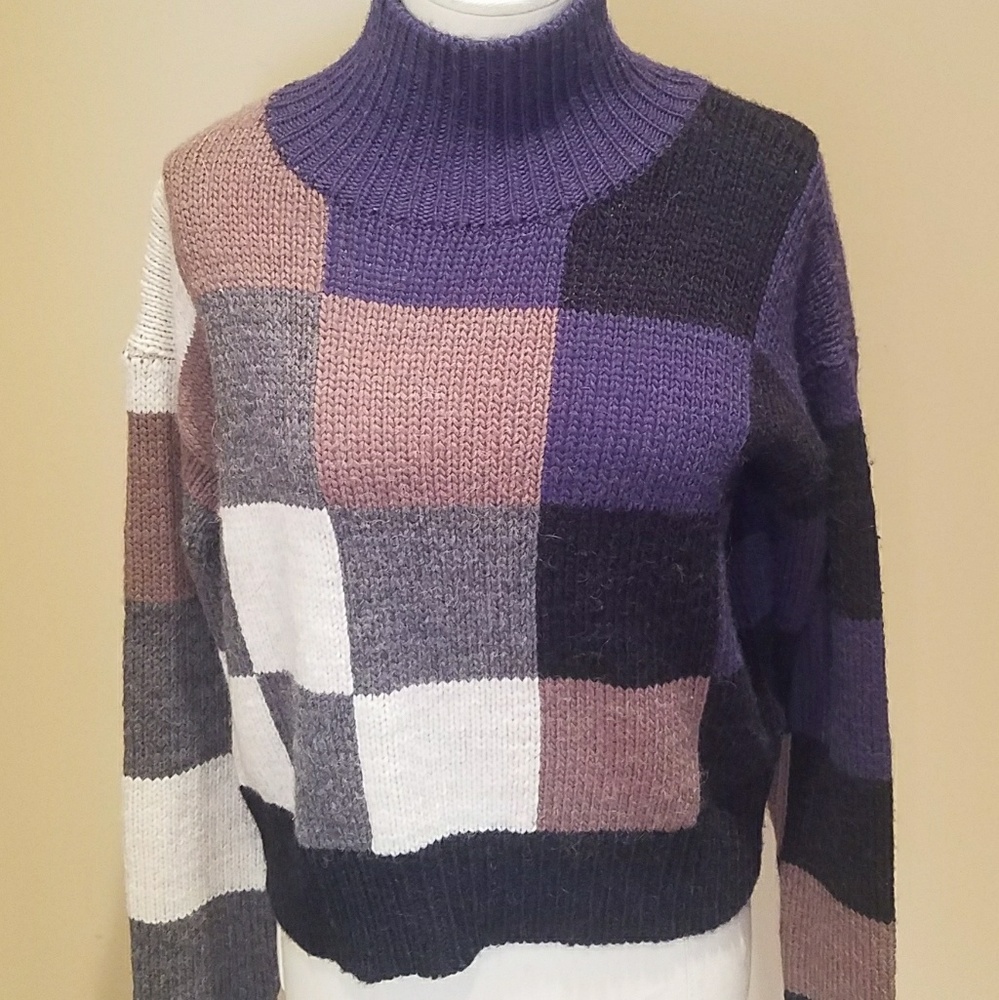 Current/Elliott checkered boxy mock neck sweater